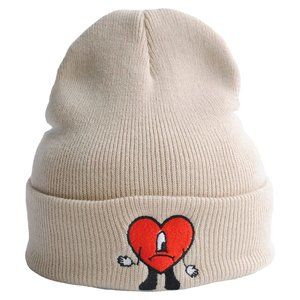 Knit Hats Beanie, Winter Soft Warm Hat Black , Bad Bunny Merch - Beige UNISEX ❤️